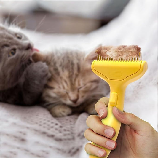 2026 Upgrade Cat Grooming Brush Self Cleaning, Self Cleaning Slicker Brush Small for Dog & Cat, Pet Grooming Deshedding Tool for Detangling & Dematting Long, Easy To Clean Loose Undercoat (Yellow#H)
