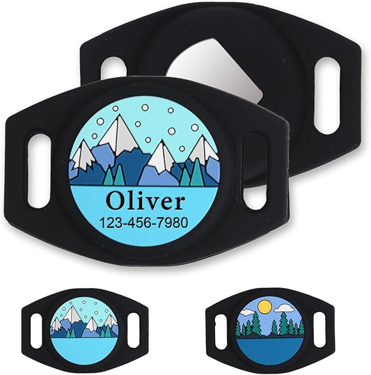 Personalized Engraved Compatible with Airtag Pet Collar Holder,Slide On Compatible with Airtag Case,Adjustable Dog Collar Pet ID Tag,Custom Name Phone for S, M, Large Dogs and Cats (Small Snowberg)