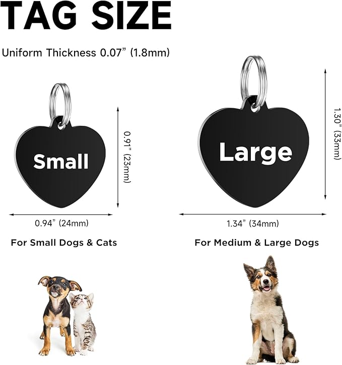 Dog Tags Engraved for Pets Personalized Dog Tags and Tags with 5 Lines Name & Text Various Design Custom Dog Name Tag Heart Dog ID Tags for Puppy Cats Furry Friend