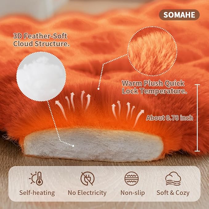 Cat Beds for Indoor Cats Faux Fur Pet Mat Cute Kitten Plush Bed with Non-Slip Bottom for Carriers/Couch Dog & Puppy Friendly 27 x 20 Inch Large Orange