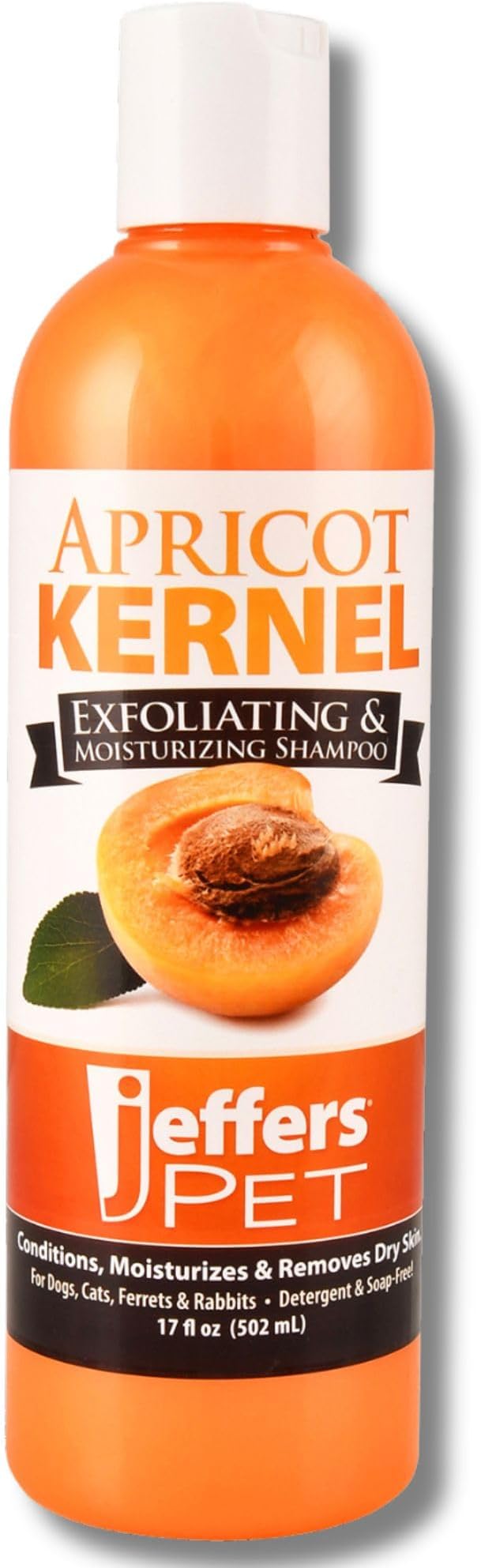 Jeffers Pet Apricot Kernel Shampoo, 17 oz – Detergent & Soap Free Exfoliating & Moisturizing Formula for Dogs, Cats, Puppies, Ferrets & Rabbit – Coconut Based, Apricot Scent with Vitamins A&D