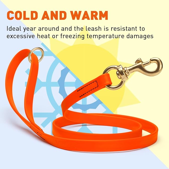 Viper Biothane K9 Working Dog Leash Waterproof Lead for Tracking Training Schutzhund Odor-Proof Long Line with Solid Brass Snap for Puppy Medium and Large Dogs 6ft, Hunter Orange