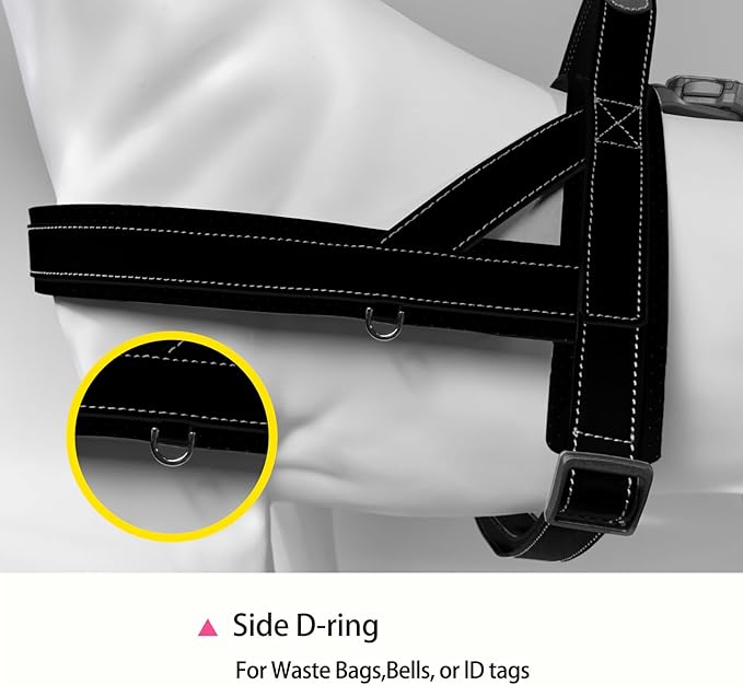 Magnetic Quick-Release Buckle Dog Harness and Leash Set, Easy Walk Faux Leather Puppy Harness, Easy On & Off Dog Vest with Handle for Medium, Large Girl Boy Dogs for Hiking Training, Black, XL