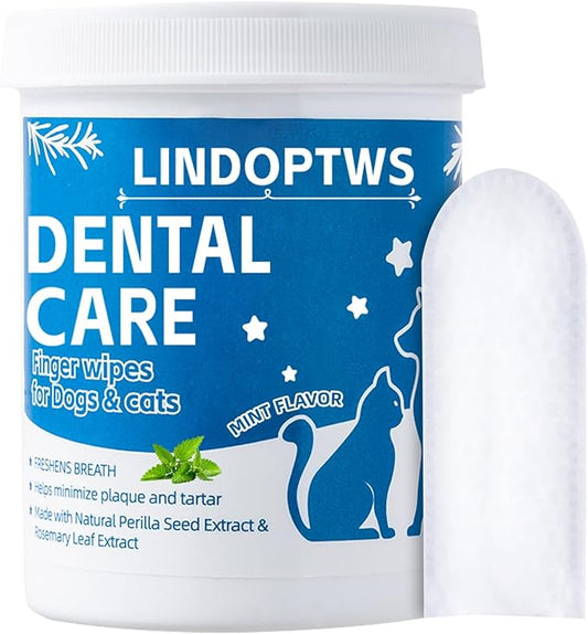 Dog Dental Wipes for Teeth Cleaning - Dog Tooth Wipes & Finger Toothbrush for Dogs, Waterless Formula Helps Fight Plaque and Tartar, Freshens Breath, Easy No-Rinse Oral Care 60 Count