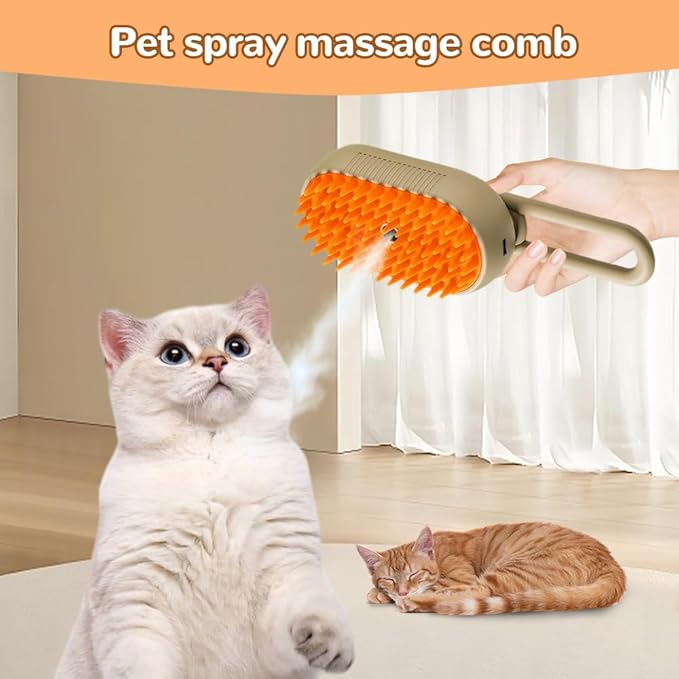 2025 New Pet Steam Groomer Brush, 3 in 1 Cat Steam Brush for Massaging and Cleaning Shedding Hair, Upgrade Pet Steam Groomer Comb Multifunctional Hair Removal Comb for Cats Dogs (White & Khaki)
