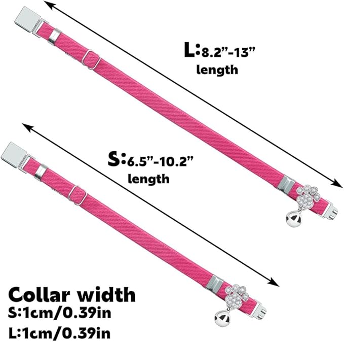 Personalized Safety Elastic Cat Collars with Bell,Laser Customized Stretch Kitten Collars for Girls Boys Cats-Rose red