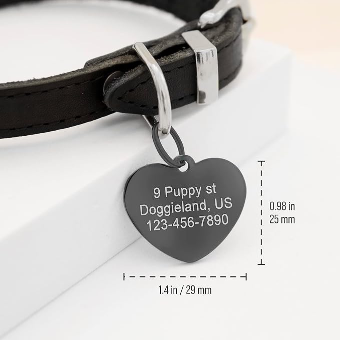Custom Heart Shape Pet Tag ID, Personalized Stainless Steel Cute Shiny Bling Safety Lost Collar Tag for Boy & Girl Dogs Puppies Cats with Ring Laser Engraved SOS customizable with Name, Phone, Address