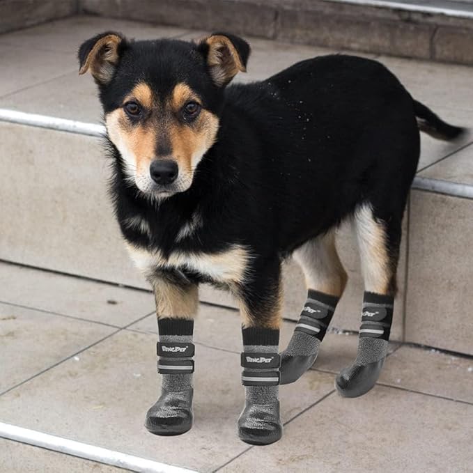 BINGPET Dog Socks for Hardwood Floors, Outdoor Anti Slip Waterproof Paw Protector with Reflective StrapsTraction Control, Dog Boots for Hot Pavement for All Season, 4pcs