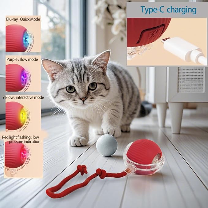 KumCinm Interactive Cat Toys Ball for Indoor Cats, Interactive Rolling Small Dog Cat Toys Automatic Self Moving, 360°,Electric Balls，Fast Rolling，Smart Automatic Rolling Pet Ball (Pink)