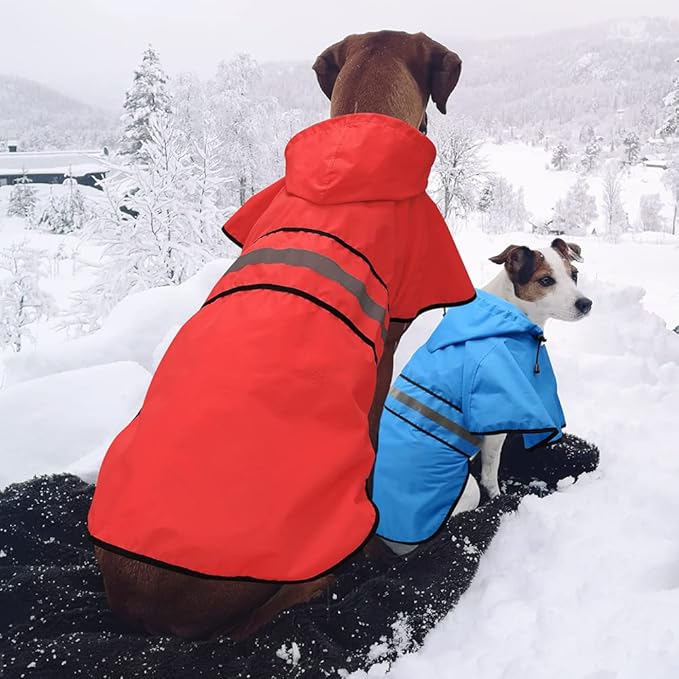 Candofly Sky Blue Waterproof Raincoat, Adjustable Reflective Hooded Poncho Dog Rain Jacket (Small)