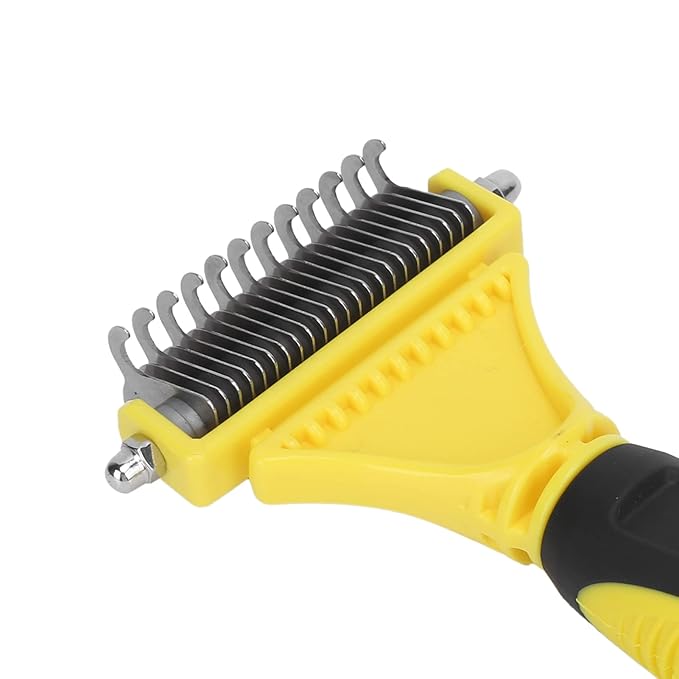 Pet Undercoat Rake, Stainless Steel Dematting Comb for Dogs and Cats, 2 Sided Grooming Tool with Round Teeth, Removes Knots and Loose Hair, Professional Pet Grooming