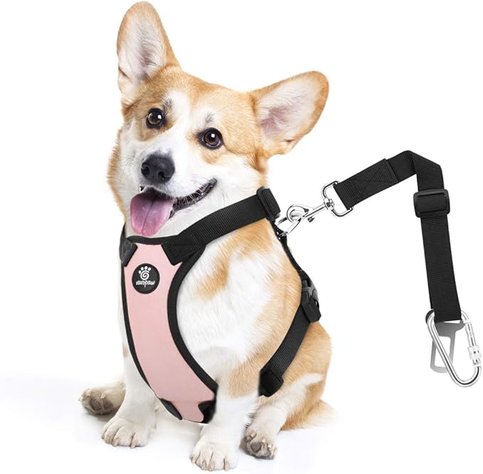 VavoPaw Dog Seat Belt, Safety Vest Dog Car Harness with Adjustable Buckle Dog Seat Belt for Vehicle Nylon Pet Safety Seat Belts Heavy Duty(M, Pink)