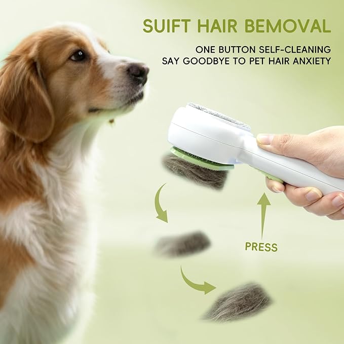 Professional Cat & Dog Deshedding Brush - 1-Button Release Grooming Tool for Long/Short Hair Cats, Dogs, Rabbits & Small Animals (White)