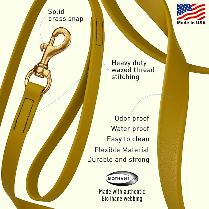 Viper K9 Biothane Working Dog Leash Waterproof Lead for Tracking Training Schutzhund Dog Sport & Search - Odor-Proof Long Line with Solid Brass Snap for Puppy Medium Large 3/4" x 33ft Treasure Gold