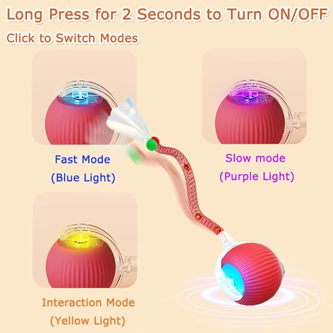 1PC Interactive Cat Toys for Indoor Cats,2025 New Generation Interactive Cat Ball Toy with Elastic Mesh Tail,Automatic Cat/Kitten Toys with Chirping & Motion Activate,Cat Toys for Bored Indoor,Red