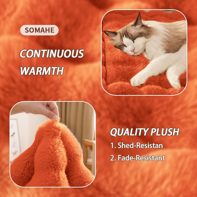 Cat Beds for Indoor Cats Faux Fur Pet Mat Cute Kitten Plush Bed with Non-Slip Bottom for Carriers/Couch Dog & Puppy Friendly 27 x 20 Inch Large Orange