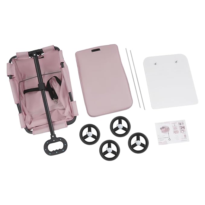 Dog Stroller,4 Wheels Folding Dog Cart Collapsible Wagon Pet Stroller for Travelling Shopping Walking Playing for Small Dogs Cats (Pink)