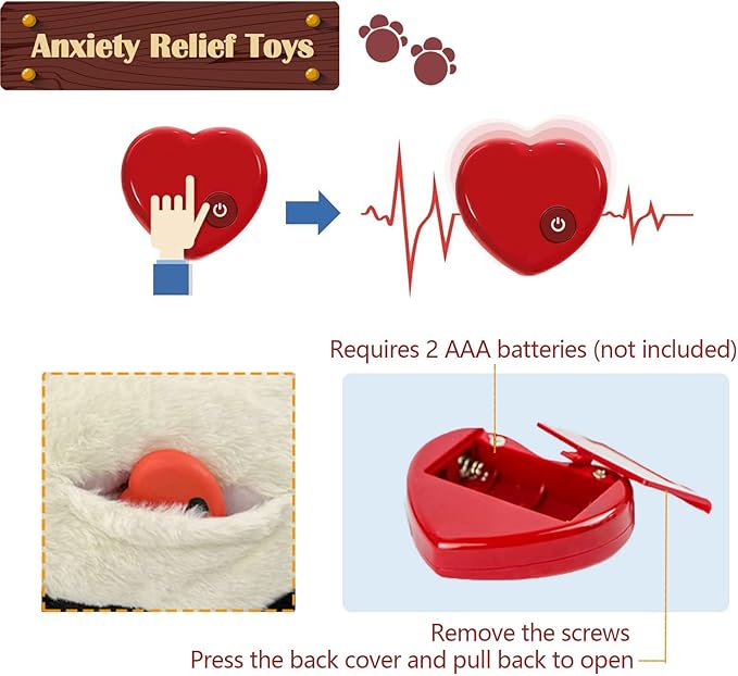 ZALBYUY Heartbeat Puppy Toy, Puppy Sleep Aid Toy, Small Dog Training Toys for Separation Anxiety Relief, Pets Plush Toys for Dogs Cats (Black)
