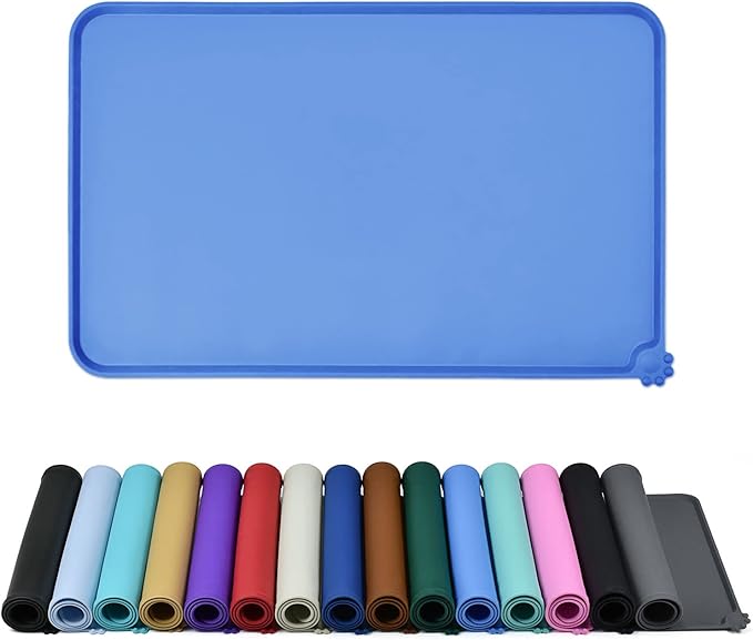 Reopet Waterproof Pet Feeding Mat with High Raised Edges, Heavier and Thicker Placemats for Cat Dog Water Bowl with BPA Free, Dogs Cats Food Mats for Messy Drinkers to Prevent Spill and Protect Floors