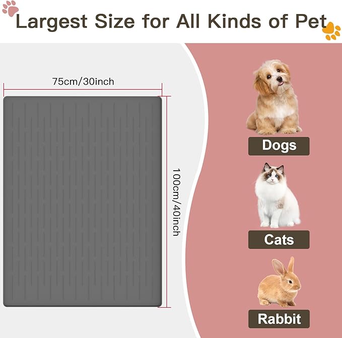 Largest Dog Food Mat, 39.5"x29.5" Silicone Dog and Cat Mat for Food and Water Bowls, Thinken Waterproof Non-Slip XXXL Pet Feeding Mat for Floors (Brown)