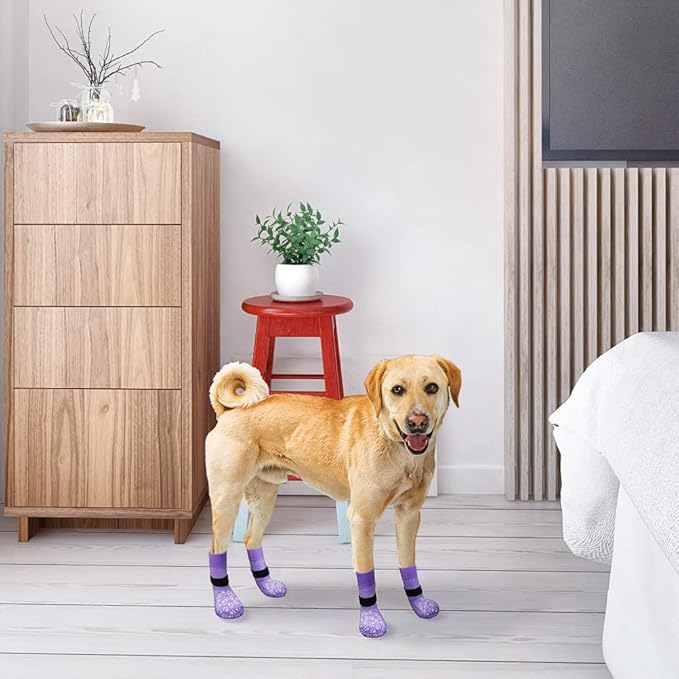 EXPAWLORER Double Side Anti-Slip Dog Socks with Adjustable Straps-Strong Grips Traction Control for Indoor on Hardwood Floor Wear,Best Paw Protector for Puppy Small Medium Large Dogs,X-small (6 Count)