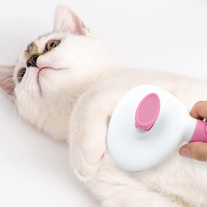 Cat Brushes for Indoor Cats, Dog Brush for Shedding with Metal Cat Comb, Self Cleaning Pet Hair Brush with Release Button for Grooming Kitten(Pink)
