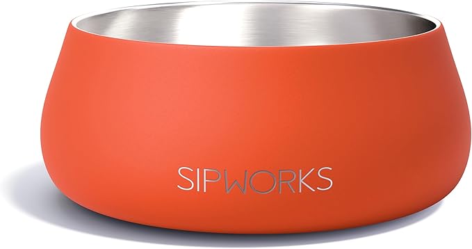 Sipworks Stainless Steel Dog Bowl – 32oz Weighted Metal Food and Water Bowls for Dogs and Cats with Non-Slip Base - Pet Bowls for All Breeds Sizes for Travel & Outdoor Play | Burnt Orange
