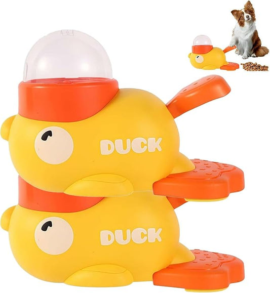 Fuzzibud Duckie Cat Feeder, Fuzzibud Duck Cat Treat Dispenser, Dog Cat Treat Dispenser with Button Duck, Easy to Fill & Rinse Clean (2pcs)