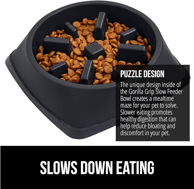 GORILLA GRIP Patented BPA Free Slow Feeder Dog Bowls, Interactive Puzzle Toy for Dogs and Cats Food Training Enrichment, Keeps Pets Busy and Prevents Puppy Overeating, Small Breeds, 1 Cup, Black