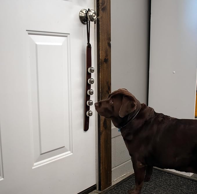 Hanging Door Bells – Handmade Sleigh Bells & Dog Training Bells for Potty Training, Holiday Décor, and Multi-Purpose Door Use (Black - Brass Bells)