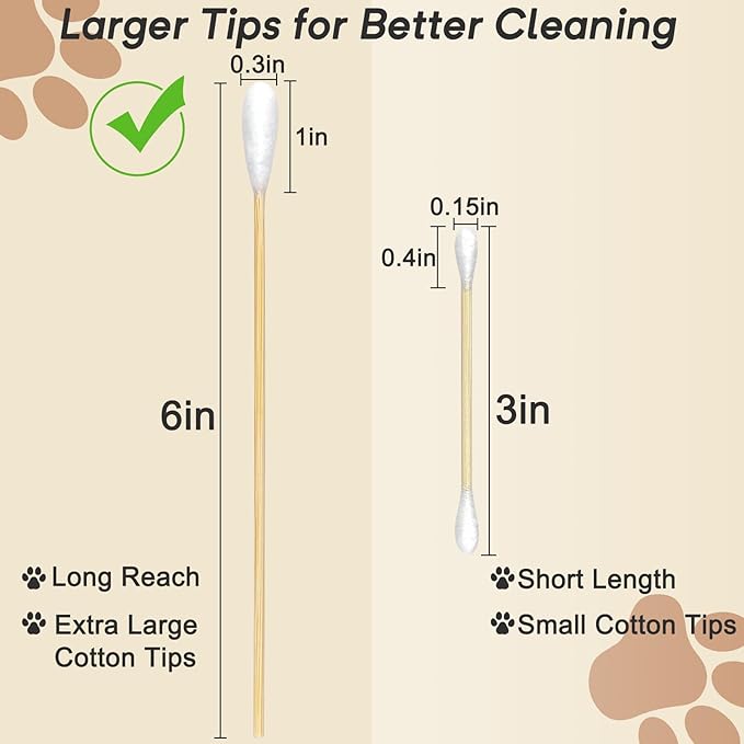 100 Pcs Large Cotton Swabs for Pet Care, 6 Inch Long Cotton Swabs with Bamboo Handle, Professional Dog Ear Swabs, Absorbency Big Cotton Tips, Pet Cleaning Solution Supplies