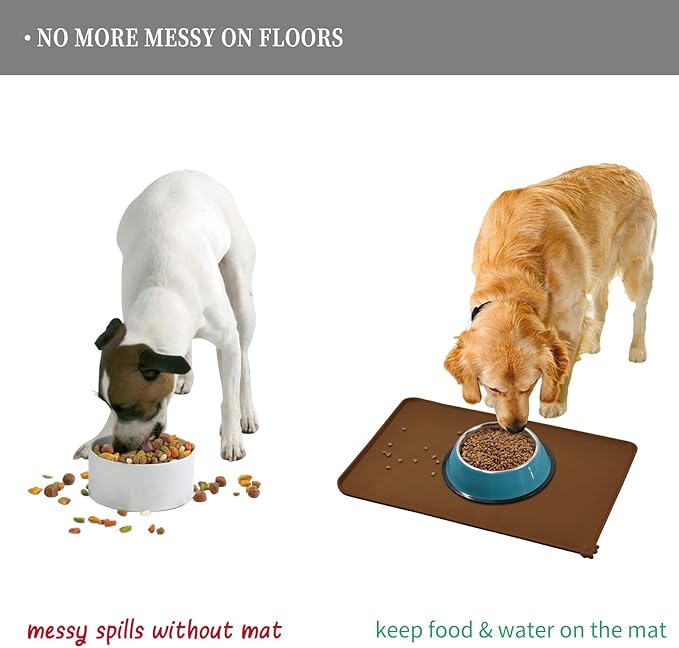 Reopet Waterproof Pet Feeding Mat with High Raised Edges, Heavier and Thicker Placemats for Cat Dog Water Bowl with BPA Free, Dogs Cats Food Mats for Messy Drinkers to Prevent Spill and Protect Floors