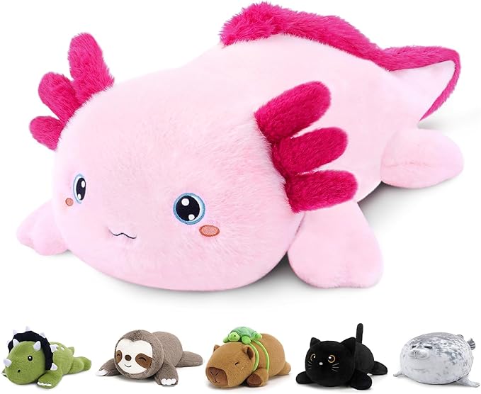 SQEQE Weighted Stuffed Animal Axolotl, Soft Weighted Axolotl Plush Toy, Cute Hugging Pillow Gift for Kids Adults, Home Decoration Christmas Gifts Birthday Present 23.6 Inch, 3.8 Lb