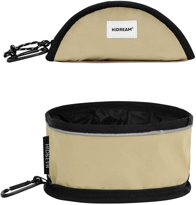 Dog Collapsible Water Bowl Light Pet Food Bowls for Travel Portable Outdoor Dog Dish 1000ml Large Capacity Cat Bowl with Clasp for Camping Walking (Khaki)