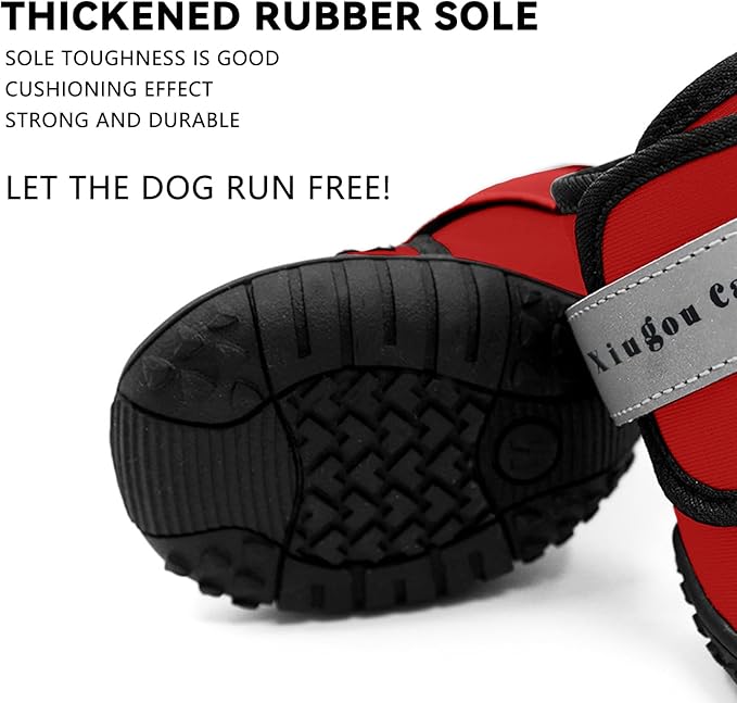 XIUGOU CARE Dog Shoes for Small, Medium and Large Dogs - Waterproof for Rainy Days, Fit for Winter Snow and Hot Summer Roads, with Anti-Slip Soles for Indoor Hard Floors (Red, Size 5)