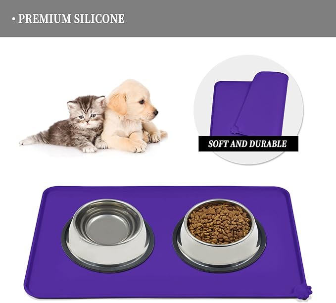 Reopet Waterproof Pet Feeding Mat with High Raised Edges, Heavier and Thicker Placemats for Cat Dog Water Bowl with BPA Free, Dogs Cats Food Mats for Messy Drinkers to Prevent Spill and Protect Floors