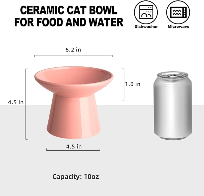 6.2 Inch Extra Wide Elevated Ceramic Cat Bowls, Food and Water Bowl Set for Elder Big Cats Small Dogs, Raised Design for Pet Easy Eating, Protect Cat's Spine Set of 4(Pink)