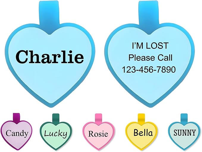 Silent Dog ID Tags, Personalized Engraved Silicone Dog and Cat Name Pet ID Tags, Lightweight and Waterproof, Soundless No More Jingling Tags(1 PCS, Heart)