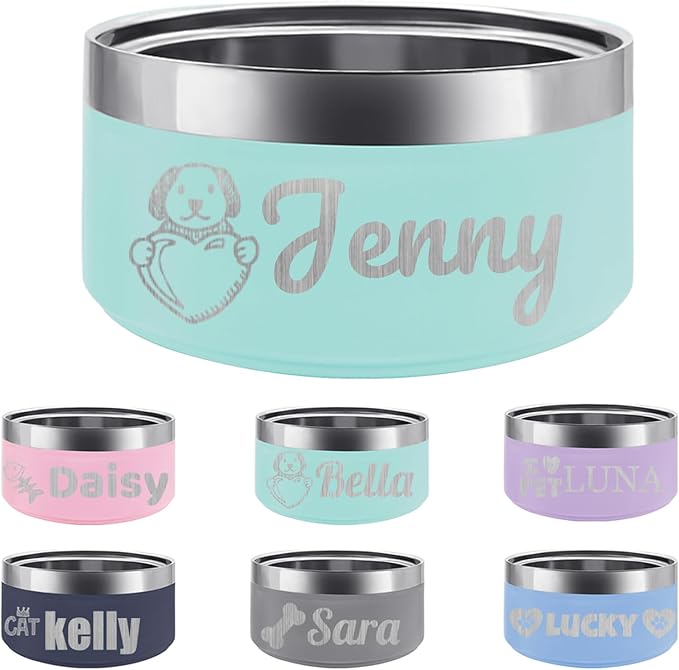 Personalized Stainless Steel Dog Cat Bowl with Name,Customized Laser Engraved Pet Bowl Non Slip for Water and Food 25oz,40oz,53oz(Mint Green)