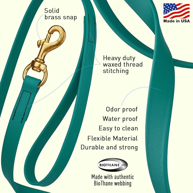 Viper K9 Biothane Working Dog Leash Waterproof Lead for Tracking Training Schutzhund Dog Sport & Search - Odor-Proof Long Line with Solid Brass Snap for Puppy Medium and Large 3/4" x 10ft Blue Aqua