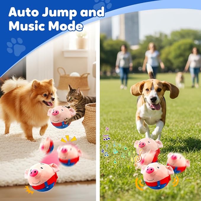 Interactive Dog Toys, 2026 New Active Moving Squeaky Dog Ball with Talking Sound, Rechargeable Washable Plush Toy (Red Pig)