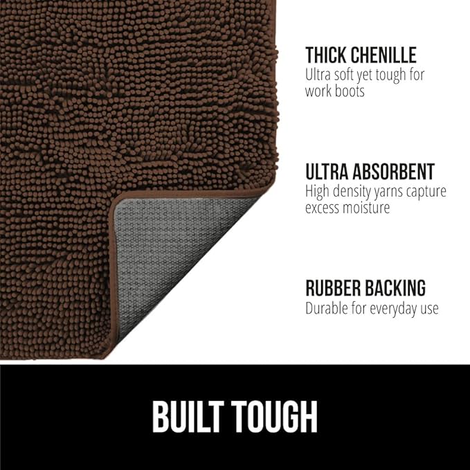 GORILLA GRIP SOAKSTOPPER Dog Door Mat, 70x24 Machine Washable Rug Absorbent Doormat Captures Moisture Mud Dirt, Quick Dry Soft Chenille Entryway Rugs Indoor Entrance Mats for Dog Paws, Brown