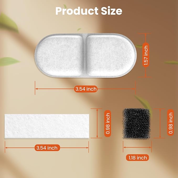 CityFlee Cat Water Fountain Filter Replacement,18 Pcs(6 Carbon+ 6 Sponge+ 6 Cotton) for Pets Automatic Water Dispenser for Dogs, Compatible with 2.2L/3L/3.2L/3.5L/12L Stainless Steel Cat Fountains