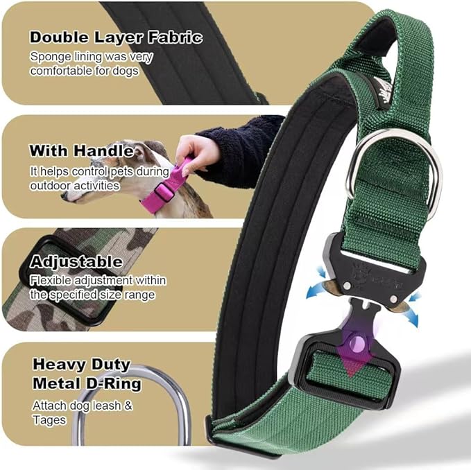 TSPRO Premium Dog Collars Tactical Dog Collar with Handle and Heavy Duty Quick-Release Metal Buckle Durable Thick and Adjustable for Medium to Large Dogs (Black M)