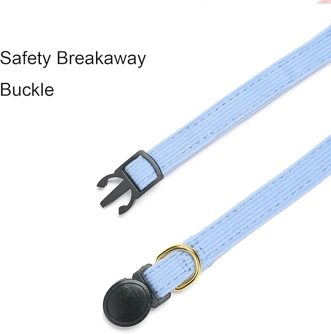 Cotton Breakaway Kitten Collar with Bow Tie and Bell Adjustable Cute Soft Corduroy Cat Collars for Small Cats(Blue,XS)