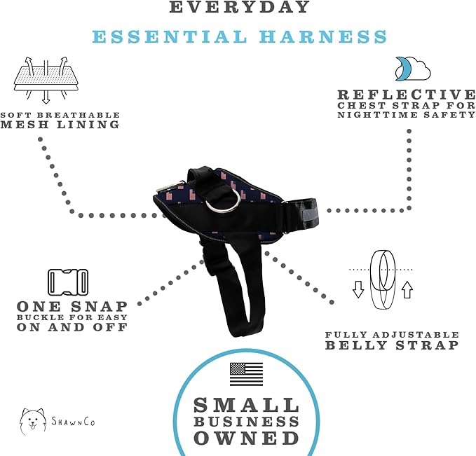 ShawnCo Essential Dog Harness, No-Pull Pet Vest with 3 Leash Clips, No Choke, Reflective, Adjustable and Padded, for Easy Walking and Training for Small, Medium and Large Dogs (USA Flag,L)
