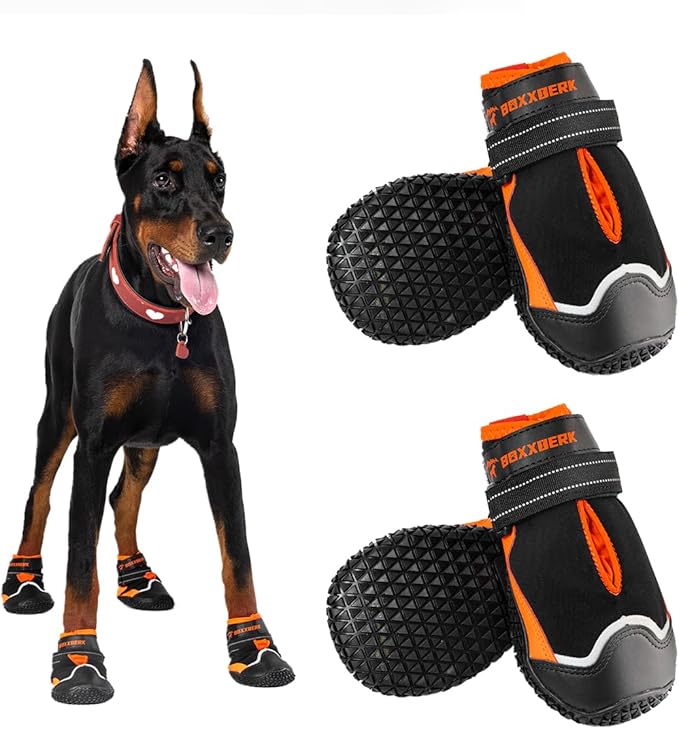 Dog Shoes for Large Dogs,Waterproof Dog Booties for Hot Pavement Winter Snow,Anti-Slip Dog Boots Paw Protector with Reflective Strips for Outdoor Walking Hiking (Black,2.15")