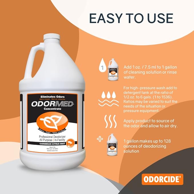 Odorcide Odormed Odor Eliminator Concentrate - Pet Odor Eliminator for Strong Odor on Floors, Walls, Cages & More - All-Purpose with Safe, Non-Enzymatic Formula (1 Gal, Caribbean Citrus Mist)