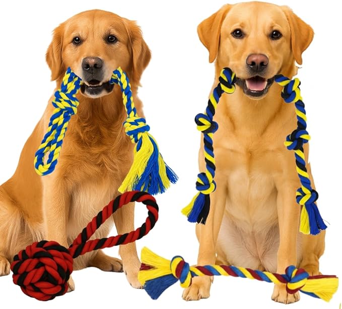 Dog Rope Toys Heavy Chew Toys for Medium and Large Breed Dogs, Durable Rope Toy Set for Teething, Chewing Support and Interactive Play (4 pcs Dog Toys Combo)