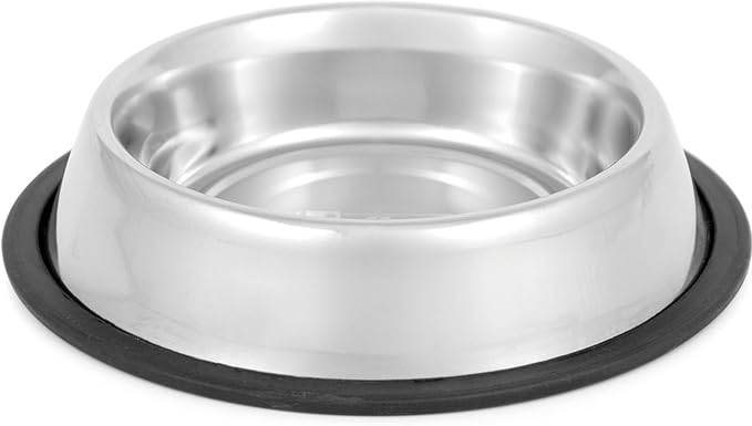 Jeffers No Skid No Tip Stainless Steel Pet Bowls for Dogs & Cats - Non-Slip Food & Water Feeder Dish with Black Rubber Base, Durable Easy to Clean Feeding Bowl for Indoor & Outdoor Use - 1 Quart
